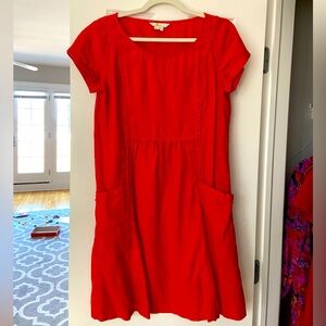 Vibrant red knee-length linen dress from Boden